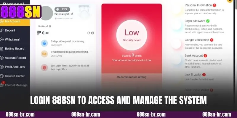 Login 888SN to access and manage the system
